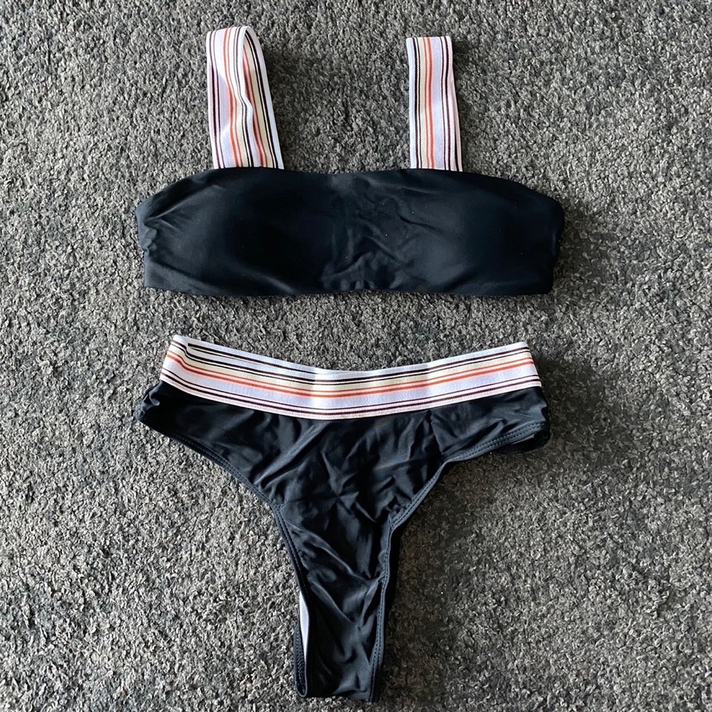 Black stretchy straps bikini set Sep sale